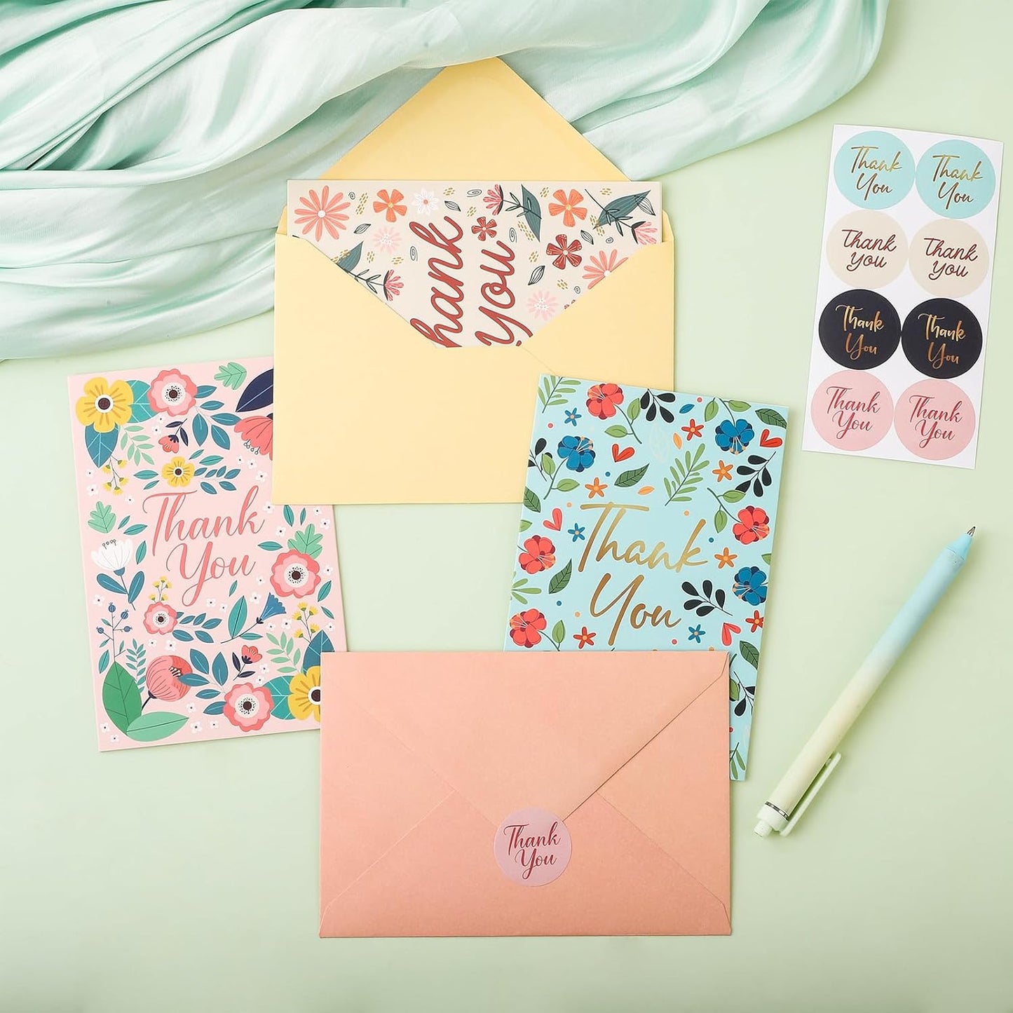 24 Pack Thank You Cards with Envelopes, 4x6 Inch Thank You Cards with Envelopes & Stickers, Greeting Card for Birthday, Wedding, Baby Shower, Bridal Shower, Thanksgiving, Christmas