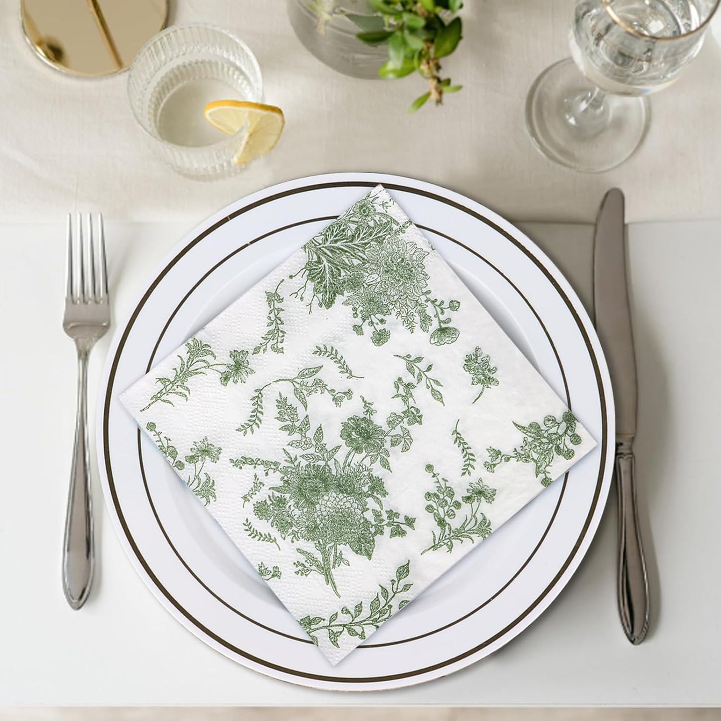 100Pack Sage Green Floral Cocktail Napkins Disposable Wedding Paper Napkin Decorative Green & White Hydrangea Flower Guest Hand Towel Fancy Dinner Napkin for Bridal Baby Shower Birthday Party Supplies