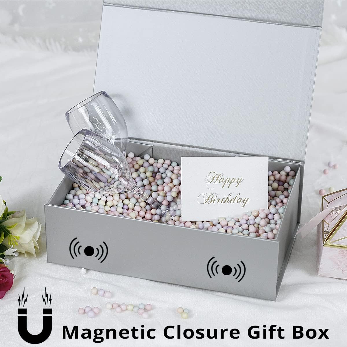 Gift Box 12" x 6" x 4",Large Gift Box with Lid, Silver Boxes for Presents,Birthday,Valentine's Day,Mother's Day,Christmas,Anniversary,Luxury for Gift Packaging (Silver)