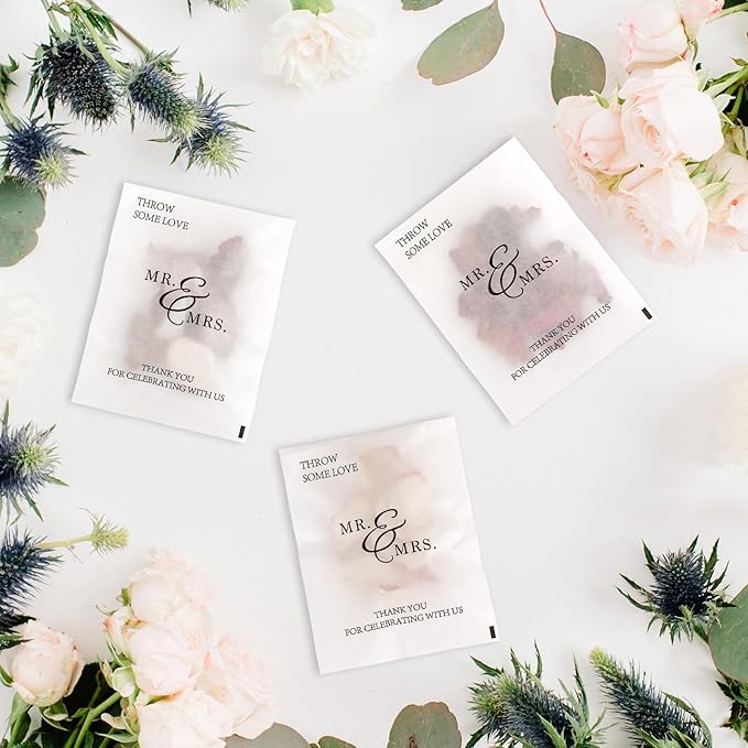 AIOMOB 100 Pcs Wedding Confetti Bags Throw Some Love Petal Toss Packets Glassine Flower Petal Packets for Wedding Send Off, Exit, Tosses