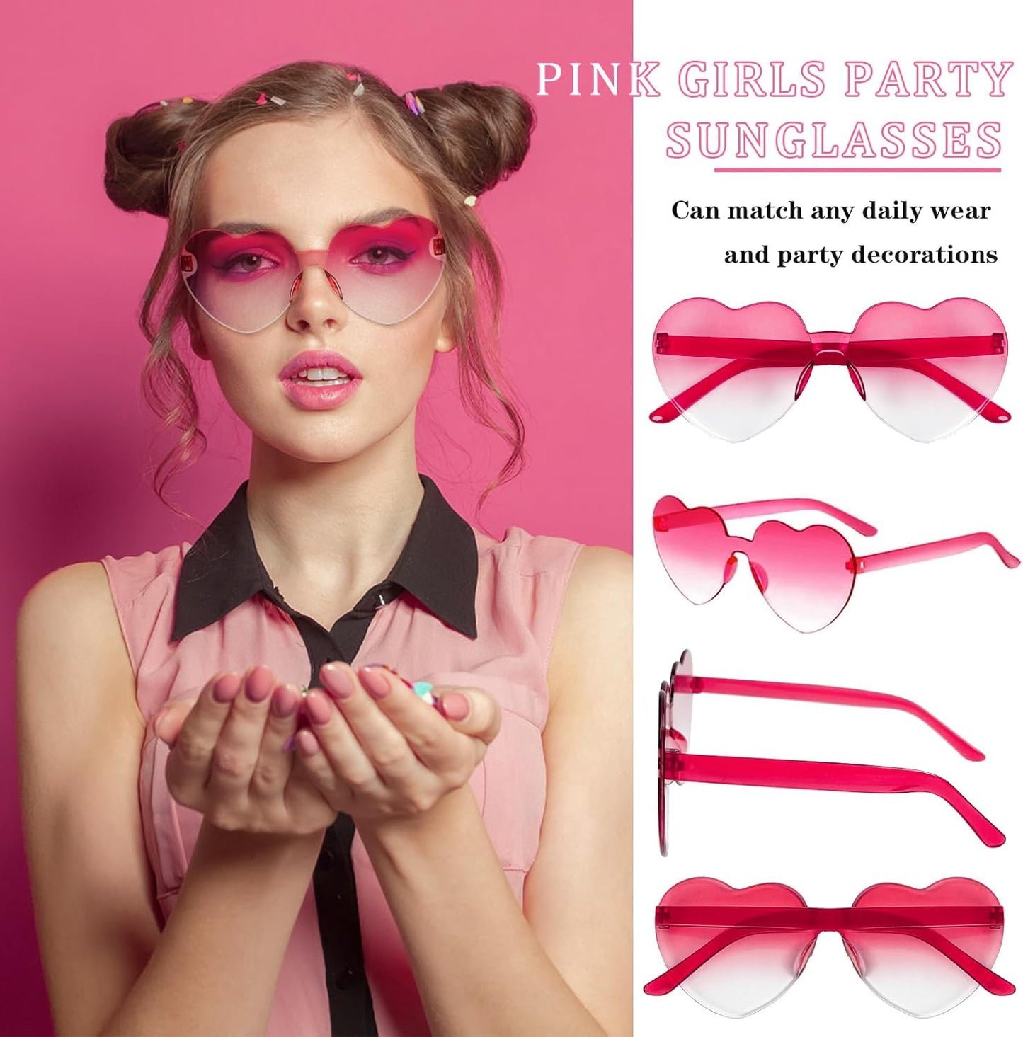 18 Heart Shape Rimless Sunglasses Transparent Candy Color Party Glasses Colored Eyewear for Women