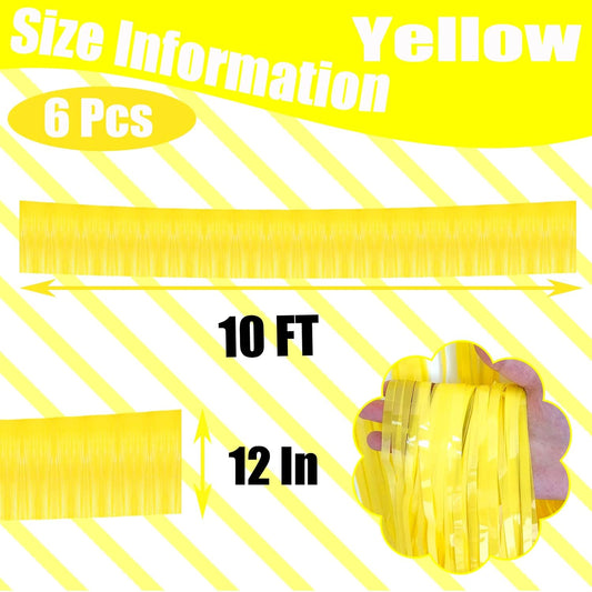 6 Pack 10 Feet Foil Fringe Garland Metallic Tinsel Streamers Banner Wall Hanging Curtain Backdrop Banner for Parade Floats, Thanksgiving, Christmas, Birthday, Halloween Party Decorations(Yellow)