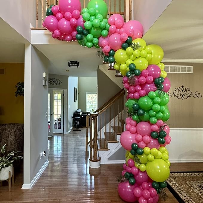 Pink and Green Balloons, 12 Inch Hot Pink Sage Green Balloons for Woodland Safari Baby Shower Wedding Tropical Hawaiian Summer Birthday Party Decorations