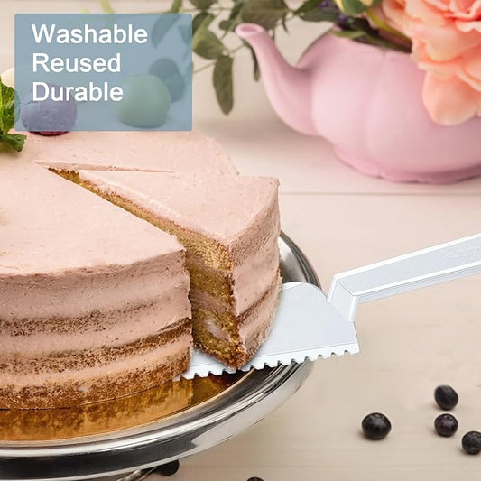 TINSKY 50Pcs Plastic Disposable Cake Cutter 9.1Inch Wedding Pie Server Plastic Spatula Cake Server Cutting Knives Pie Pizza Pastry Slicer Serving Utensils (Clear)