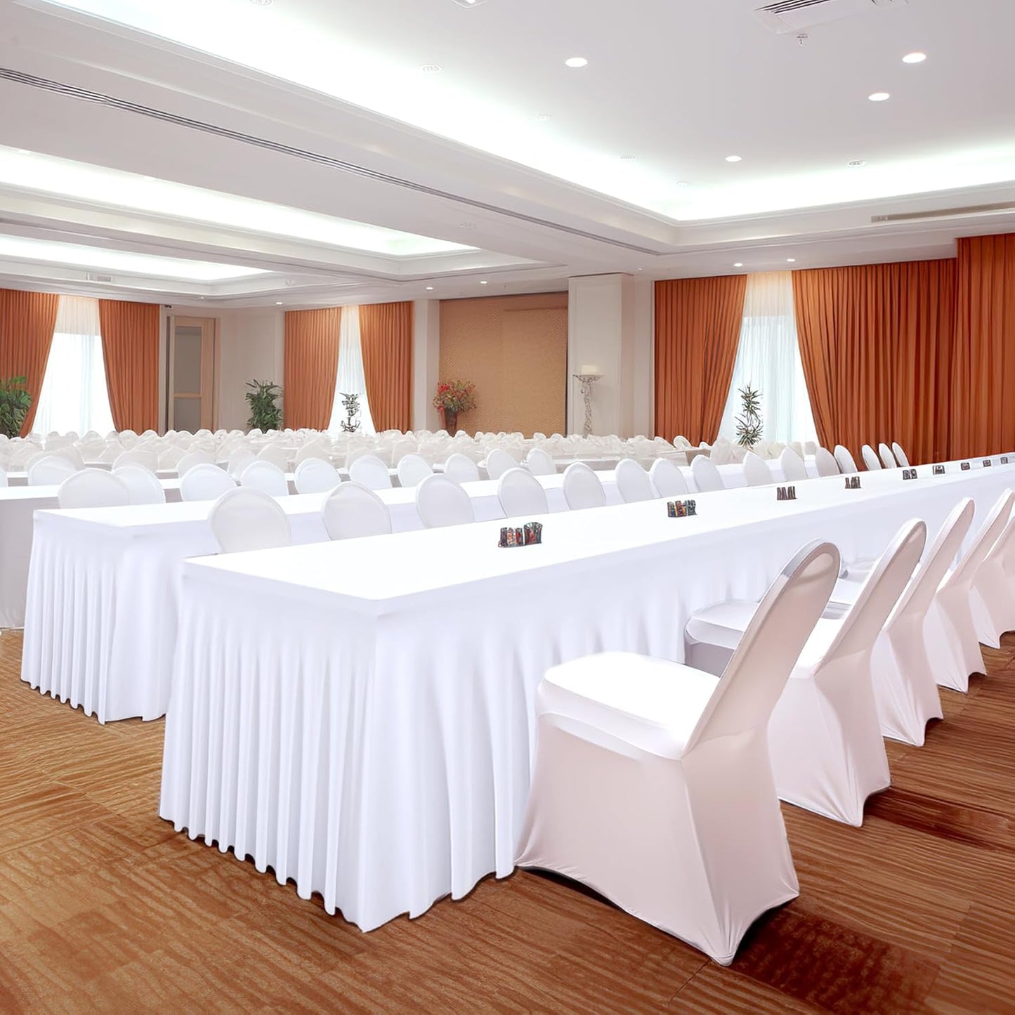 6 Packs White Spandex Tableclothes for 8 Foot Rectangle Table, Spandex Table Covers 8FT Stretch Table Skirts Rectangle Tables Wrinkle Free Fitted Tablecover for Event, Wedding, Banquet & Parties