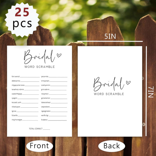 Bridal Shower Games, Word Scramble, 25Pcs Minimalist White Double-Sided Bridal Game Cards with 1 Answer Key, Wedding Shower Games for Guests, Engagement Bachelorette Party Supplies - A01