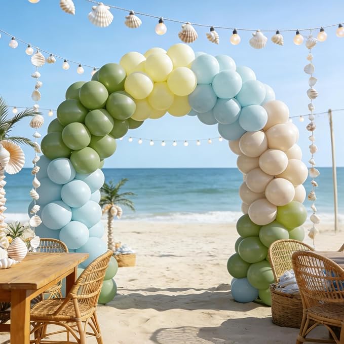 Bezente Sage Green Dusty Blue Yellow Balloons Kit - 60pcs 12 inch Dusty Blue Olive Green Latex Balloons Pastel Yellow Helium Balloons for Birthday Wedding Baby Shower Theme Party Decorations