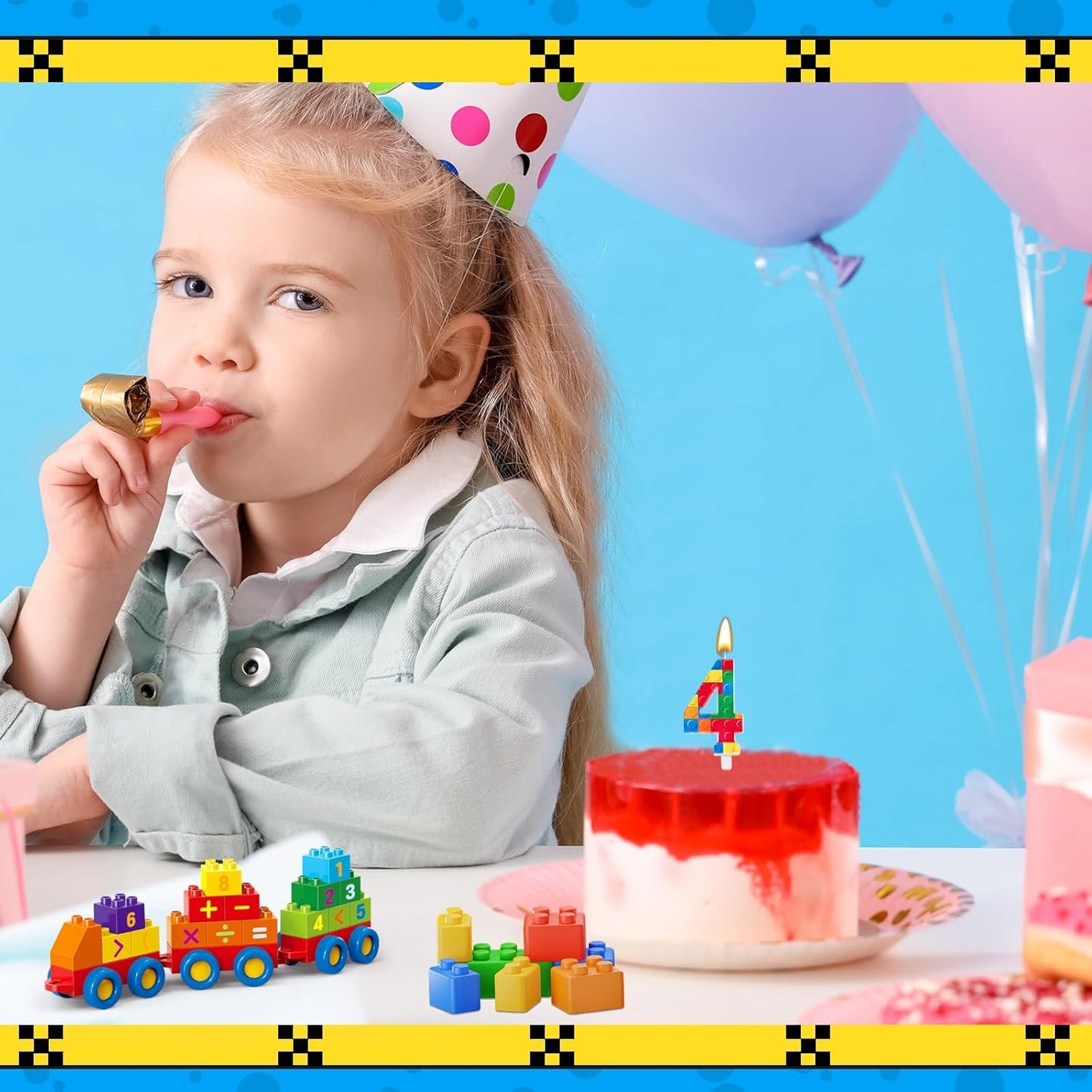 Building Block Themed Birthday Candle Number 4 Candle Birthday Party Decoration Cake Topper for Building Block Party Decoration Theme Parties Supplies (Number 4)