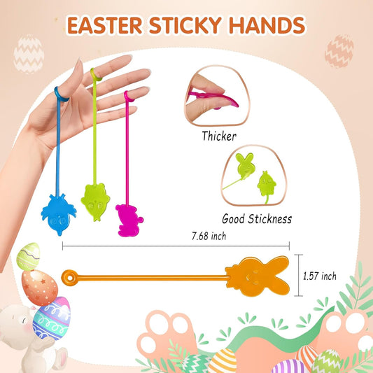 Easter Sticky Hands Bulk 42 PCS Party Favors for Kids Easter Egg Fillers Basket Stuffers Stretchy Sticky Hand Toy Goodie Bag Stuffers Classroom Prizes for Kids Toys Carnival Birthday Party Supplies