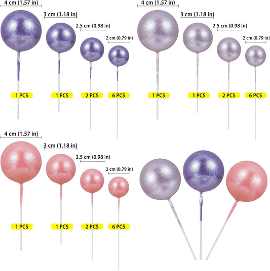 30Pcs Balls Cake Topper Glitter Foam Ball Cake Picks Faux Pearl Ball Shaped Cupcake Insert Cake Topper for Baby Shower Wedding Anniversary Kids Birthday Graduation Party Cake Decorations Light Purple