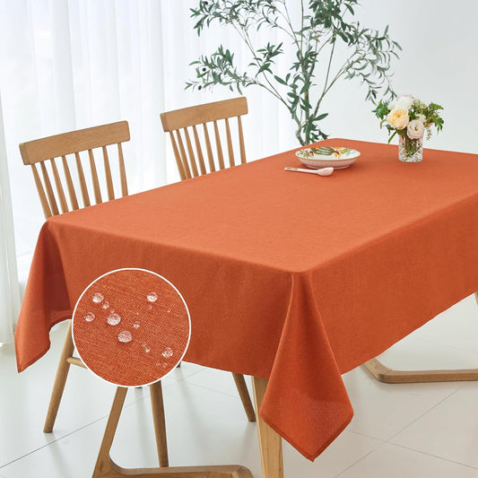 maxmill Linen Textured Harvest Tablecloth Stain Proof Waterproof and Wrinkle Free Washable Dining Tablecloths, Thanksgiving Party Table Cover, Halloween Table Cloth, Rectangle 60 x 120 Inch, Rust