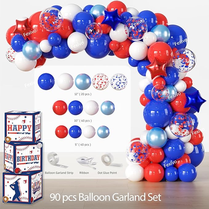 259pcs Baseball Birthday Decorations, All-in-one Baseball Birthday Party Pack with 20pcs Plates, Napkins, 2pcs Tablecloth, Banner, Balloon Arch for Baseball Party Supplies, 20 Guests