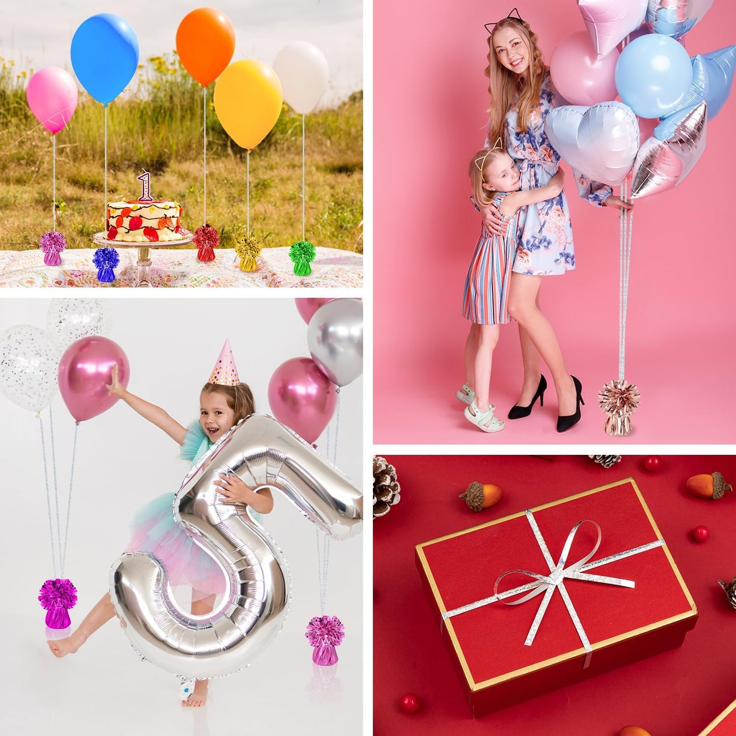 24 PCS Balloon Weights Metallic Anchor, Balloon Holder Heavy Weights with 1 Roll Iridescent Crimped Ribbon for Balloons Table Party Favor Birthday Decor(Colorful)