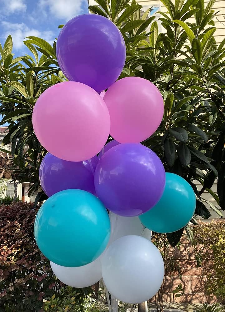 60 Pcs 12-Inch Purple Teal Pink White Latex Balloons - Wedding, Birthday, Baby Shower Decorations, Spring Party Supplies