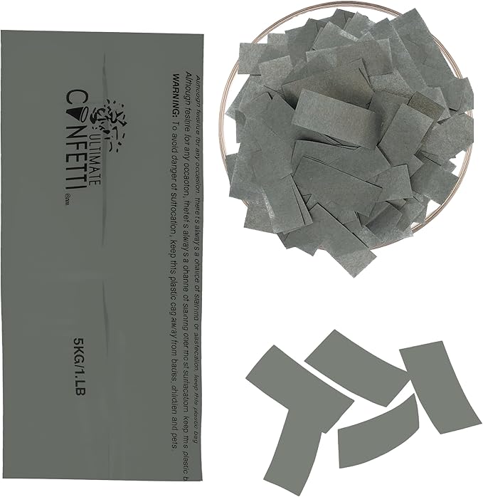 Ultimate Confetti - Gray Biodegradable Confetti - Rectangular Flame-Resistant and Slow-Falling Tissue Paper Confetti for Cannon and Launcher use – Best for Celebrations - 1 lb, 16 oz
