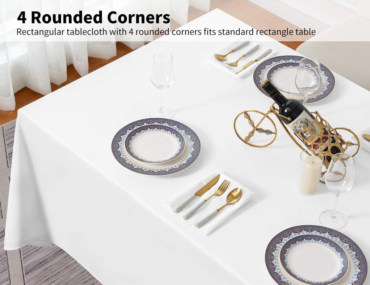 Surmente 5 Pack White Rectangle Tablecloth 90 x 156-inch Rectangular Polyester Table Cloth for Weddings, Banquets, or Restaurants