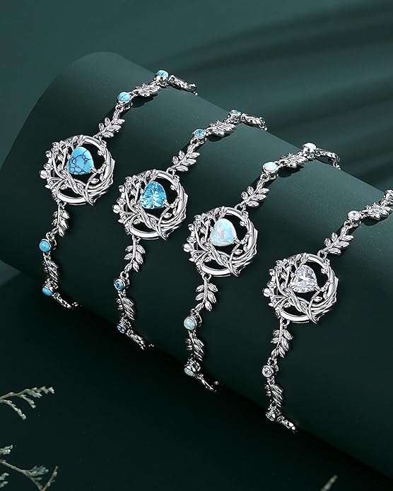 FANCIME Valentines Day Gift Tree of life Birthstone Bracelet for Women Sterling Silver Tree Jewelry Birthstone Charm Bracelet Gemstone Anniversary Birthday Gifts for Wife Mom Her