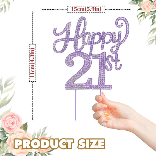 LASKYER Happy 21st Birthday Purple Rhinestone Cake Topper - 21st Birthday/Anniversary,Cheers to 21 Years Old Bday Party Metal Sparkly Centerpieces Decorations.