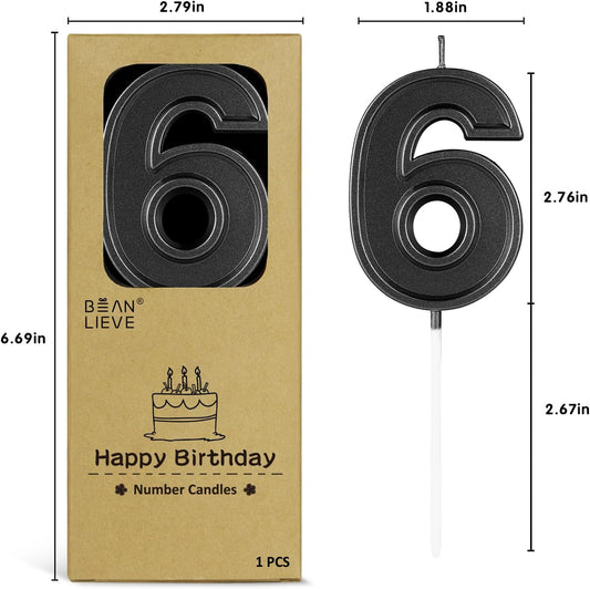 BEAN LIEVE Black Birthday Candles Number 6, Black Number Candles, Cake Number Candles for Birthday Parties and Wedding Anniversary Celebrations