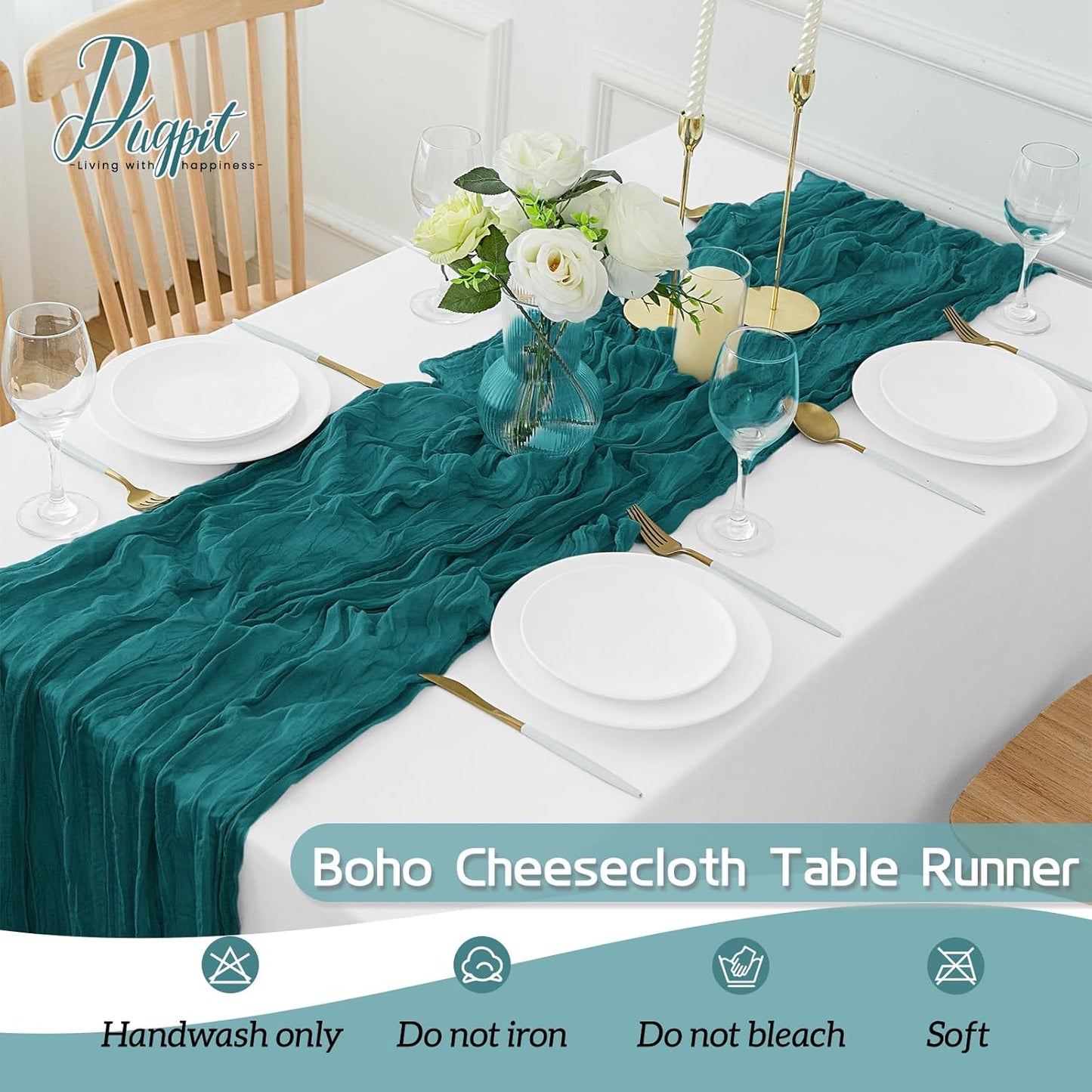 4Pack Teal Cheesecloth Table Runner 10FT Cheese Cloth Table Runner 35x120Inch Long Boho Table Runners Rustic Gauze Table Runners for Party Wedding Bridal Shower Baby Shower Decorations