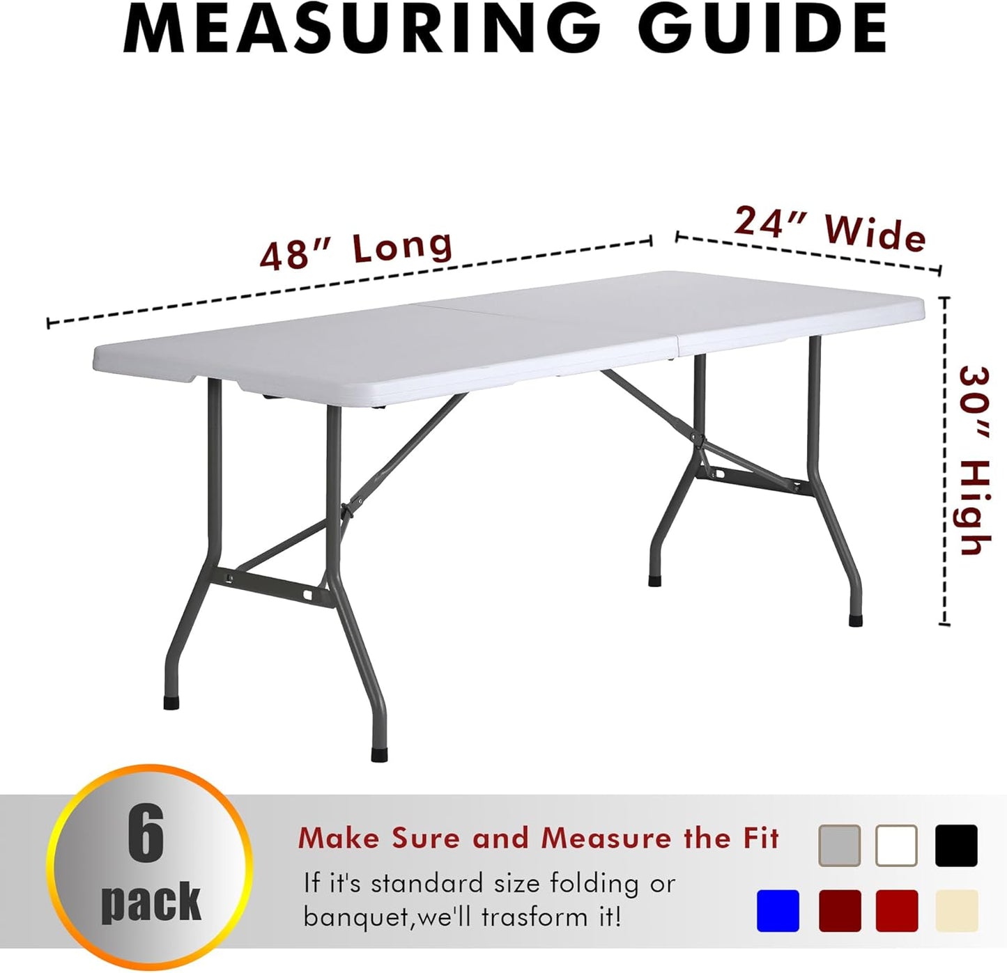 Nasitos 6 Pack Black Fitted Table Covers for 4 Foot Tables-Open Back Folding Table Cloth Washable Tablecloths for Trade Show, Craft Show, Grad Party, Vendor Booth