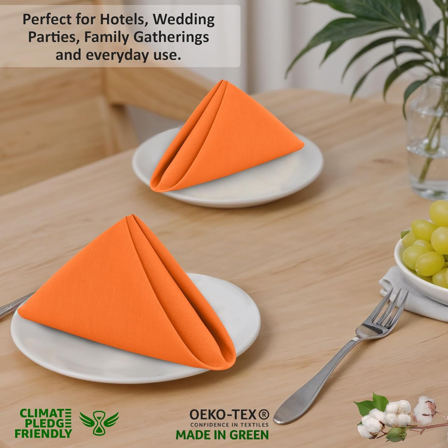 Ruvanti Cloth Napkins Set of 12, 18x18 Inches, 100% Cotton, Washable, Soft & Absorbent, Perfect for Wedding, Christmas, Thanksgiving Dinners - Orange Peel