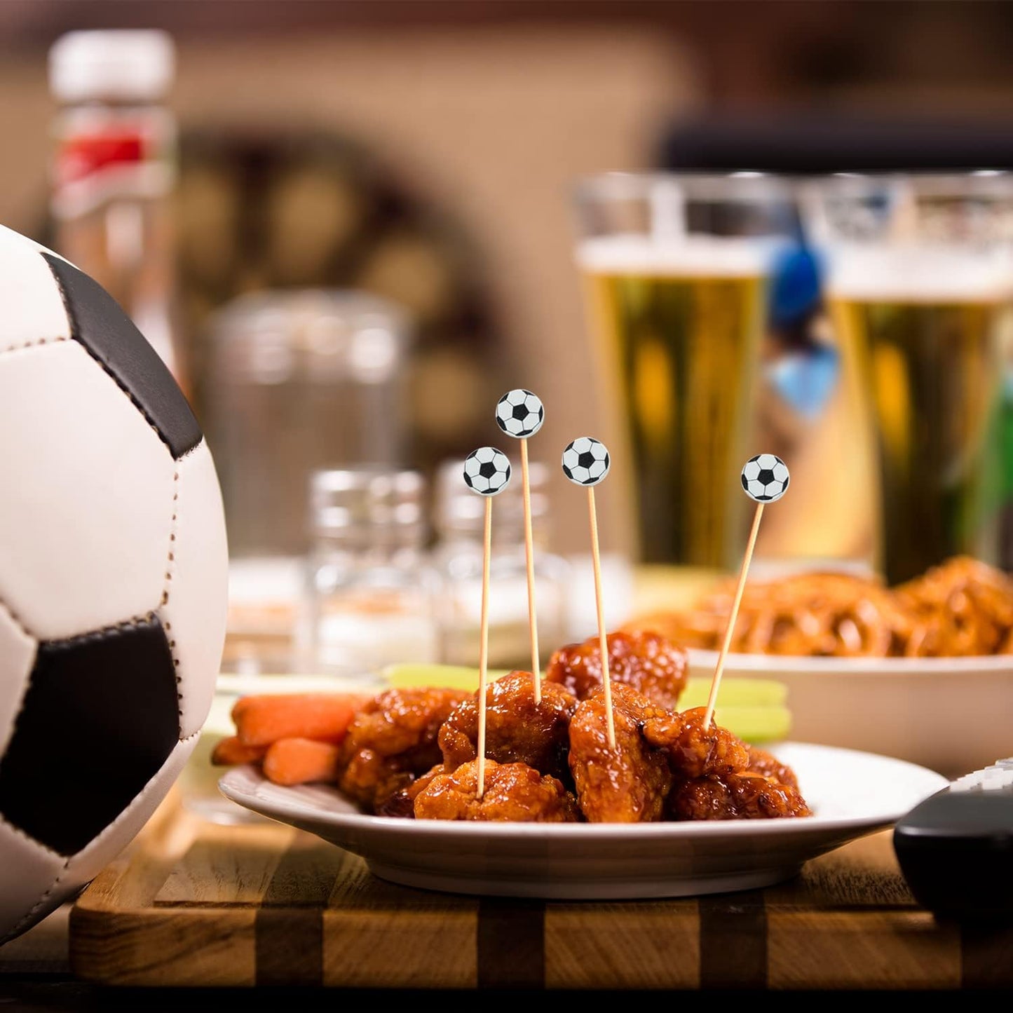 Soccer Cocktail Picks 5" Sport Ball Soccer Decoration Toothpicks Sandwich Appetizer Skewers Swizzle Sticks for World Cup Football Champions League Sports Catered Event Birthday Themed Party Supplies