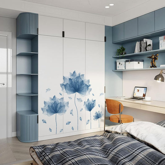 59.1'' x 49.6'' Huge Flower Petal Wall Decals Living Room Floral Wall Stickers Removable Peel and Stick Waterproof Wall Art Decor Stickers for Bedroom Bathroom Office (Blue)