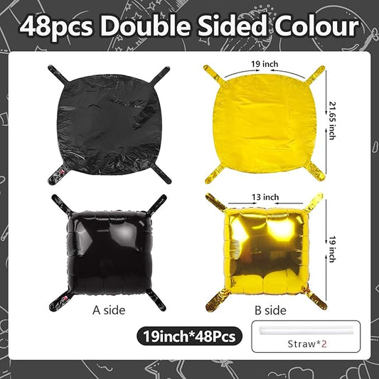 NISOCY 48PCS Black Gold Square Foil Balloons Wall Backdrop Double Sided Metallic Black Gold Balloon Arch Kit for New Years Graduation Anniversary Birthday Engagement Baby Shower Party Decorations