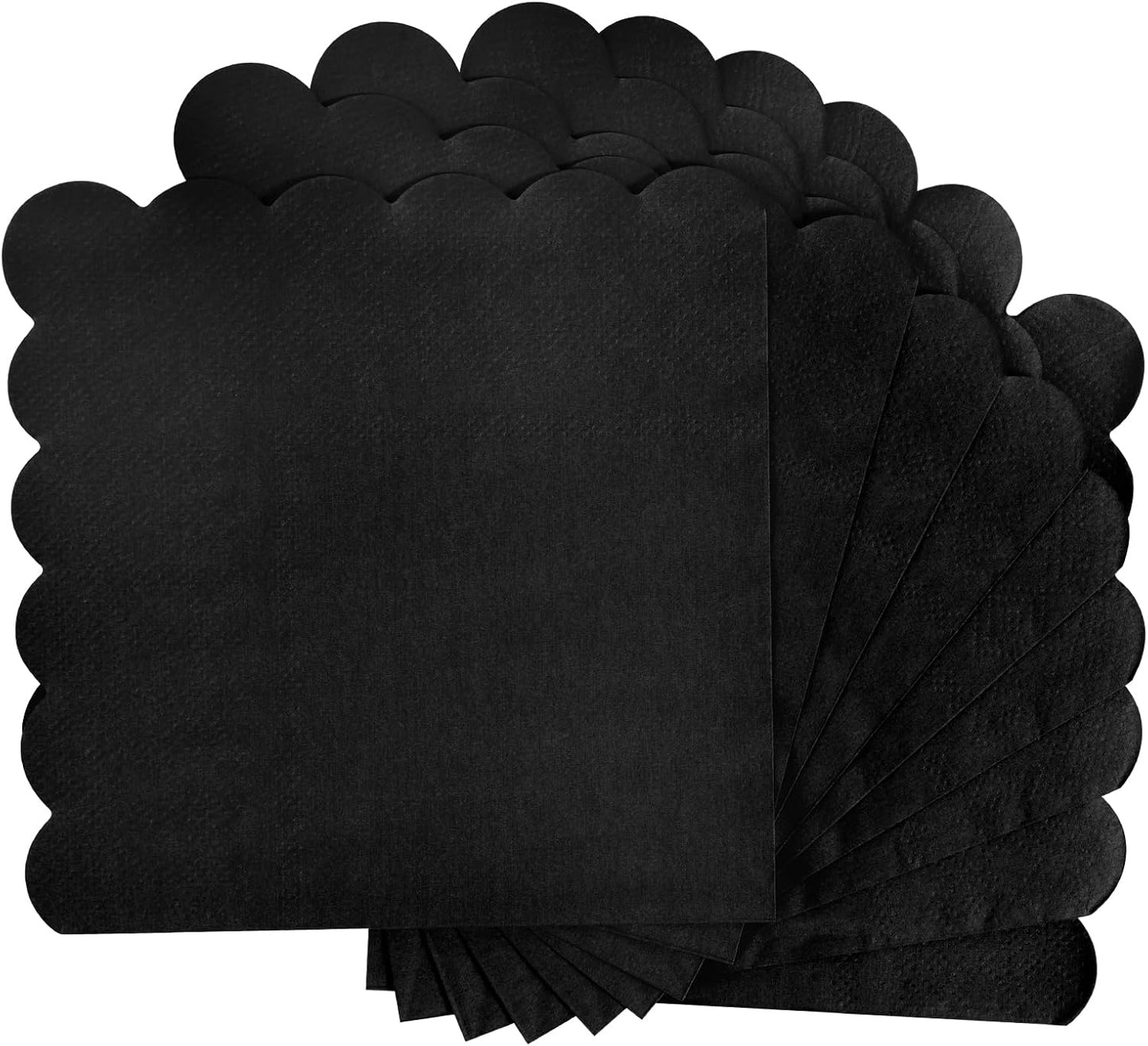 100 Pcs Cocktail Napkins, 2-Ply 5 x 5 Inches Disposable Scalloped Napkins, Thick Premium Dessert Napkins for Party, Wedding, Dinner, Birthday, Anniversary, Festival (Black)