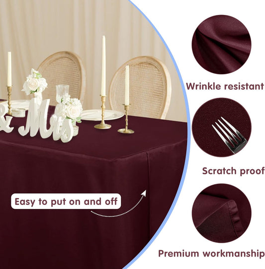 HolidayIdeas Fitted Burgundy Tableclothes - 96 x 30 Inch - 2 Pack Rectangle Tablecloths for 8 Foot Tables, Polyester Fabric Table Covers for Parties, Holiday Dinner, Trade Show