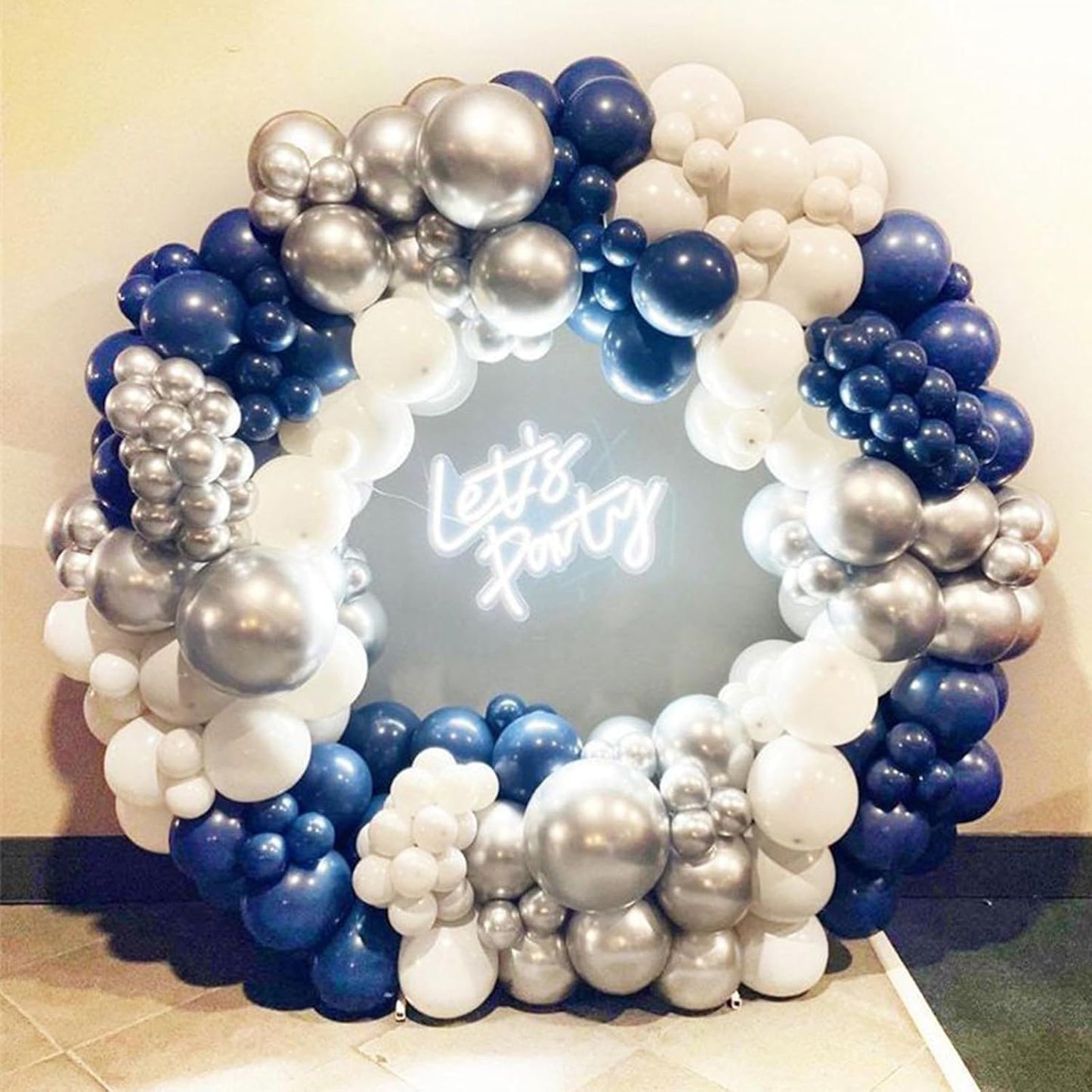 PartyWoo Blue and Silver Balloons 100 pcs 12 Inch Navy Royal Blue White Sliver Confetti Helium Balloons for Graduation New Year Weddings Father's Day Baby Shower Birthday Party Decorations
