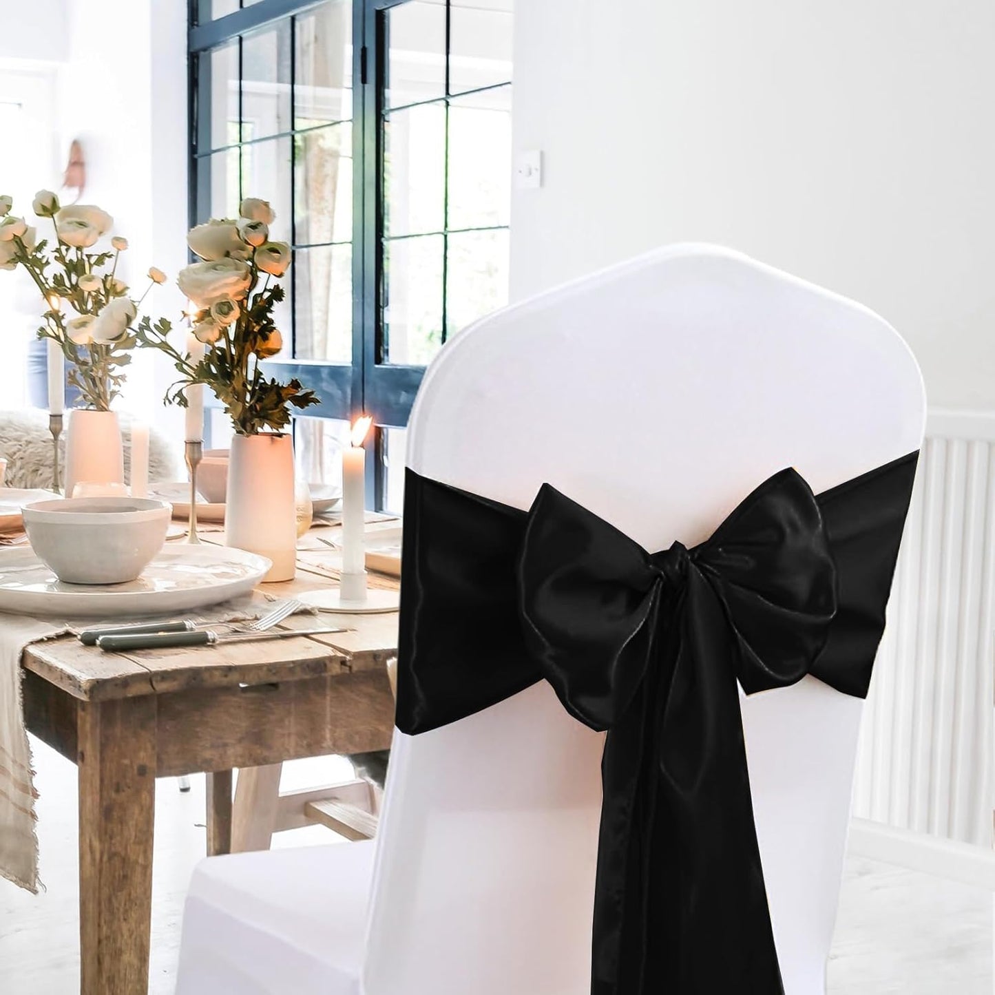 10 Pack Satin Table Runner 12 X 108 Inch Silk Table Runner for Party,Wedding, Birthday, Banquets,Decoration(Black)