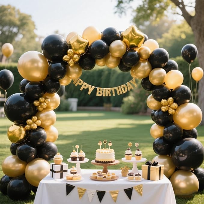 412Pcs Black and Gold Balloons Garland Arch Kit,18 12 10 5 Inch Different Size Black and Metallic Gold Balloons for Graduation Birthday Wedding Party Decorations