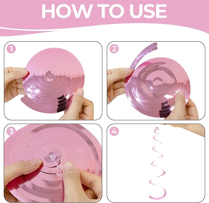 24 PCS Pink Hanging Swirl, Sparkle Ceiling Hanging Decorations, Plastic Streamer Party Decorations with Double-Swirls and Single-Swirls for Birthday Decorations, Valentine's, Galentines,Baby Shower