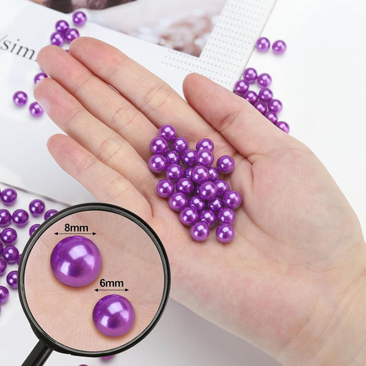 2200 Pcs Undrilled Holeless ABS Faux Pearl Beads for Vase fillers, No Hole Round Pearls for Cosmetic Boxes, DIY Parts, Table Scatter, Wedding, Birthday Party Home Decorating (Purple, 6mm)