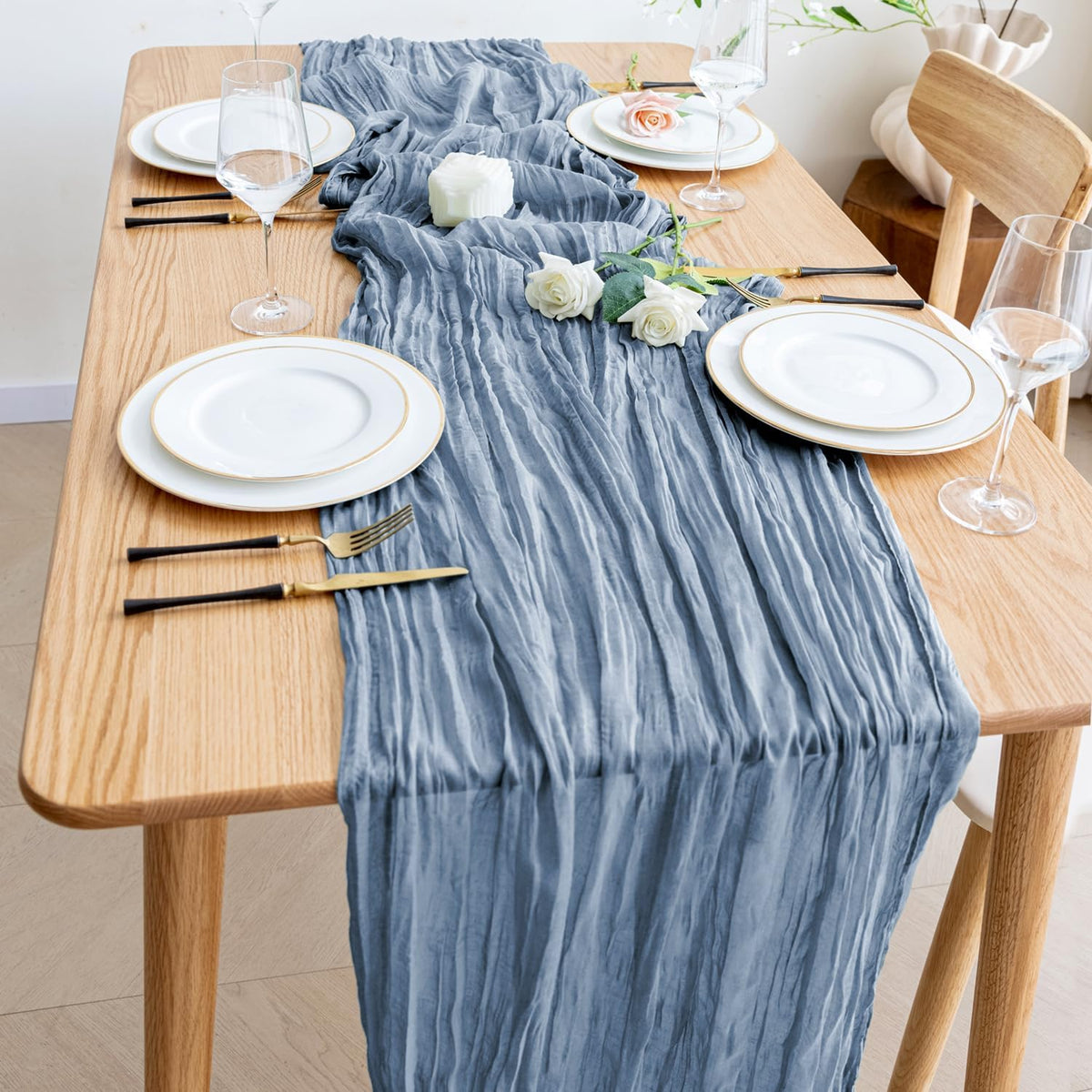 Wokceer Cheesecloth Table Runner 10FT TDusty Blue Boho Gauze Fall Thanksgiving Cheese Cloth Table Runner for Party Long Rustic Sheer Table Runners for Baby Bridal Shower Wedding Easter Table