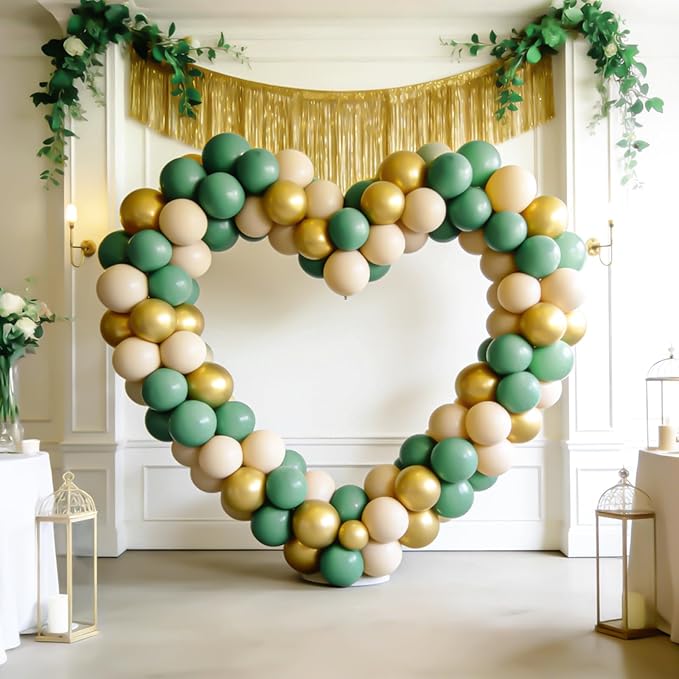 Bezente Sage Green Gold White Balloons Kit - 60pcs 12 inch Sage Green Sand White Latex Balloons Metallic Gold Helium Balloons for Birthday Engagement Wedding Baby Shower Party Event Decorations