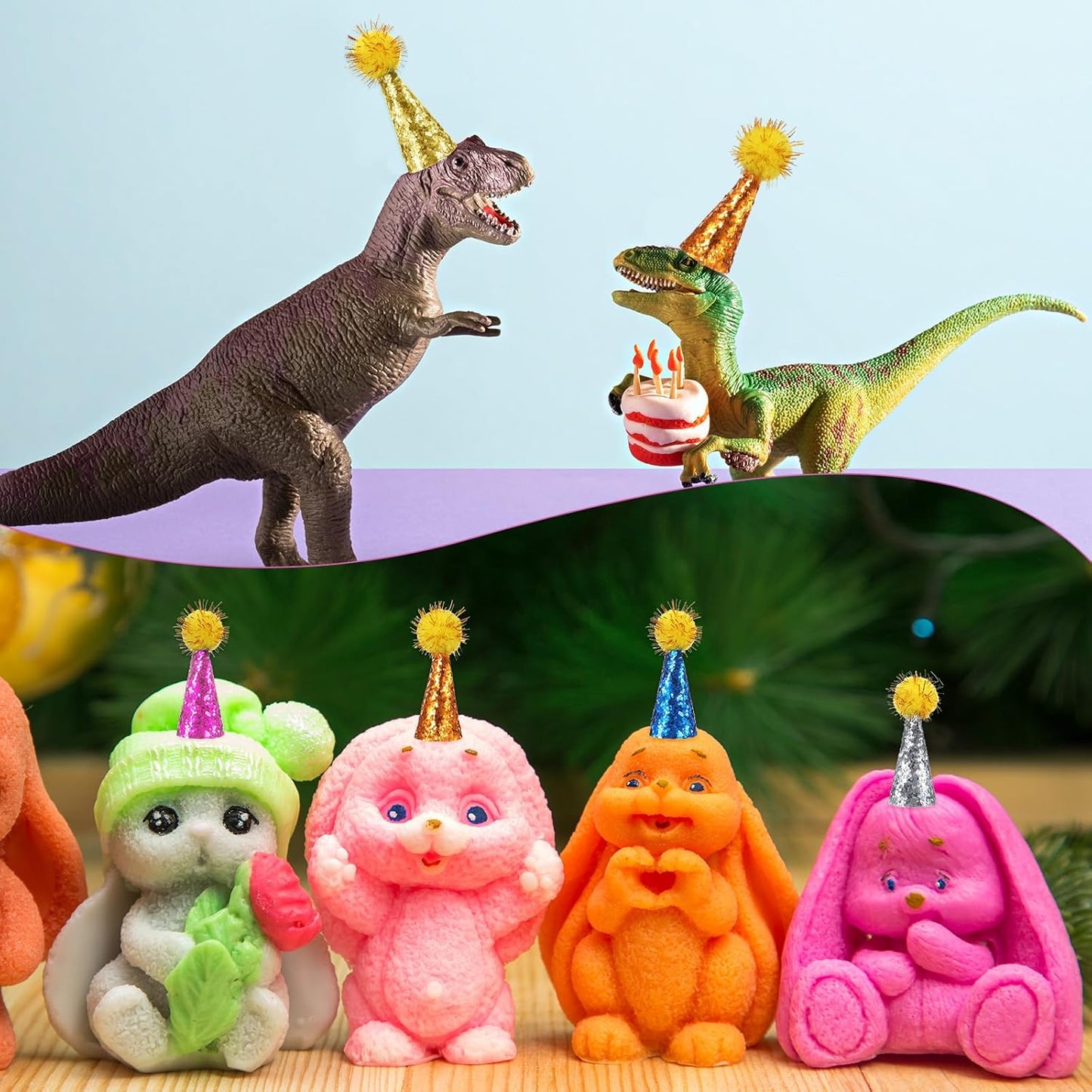10 Pcs Party Hats for Stuffed Animals, Multi-Color Glitter Adjustable Mini Party Hats for Stuffed Animals, Mini Birthday Hat with Tinsel Pom Pom for Small Pets, Dolls Decorations