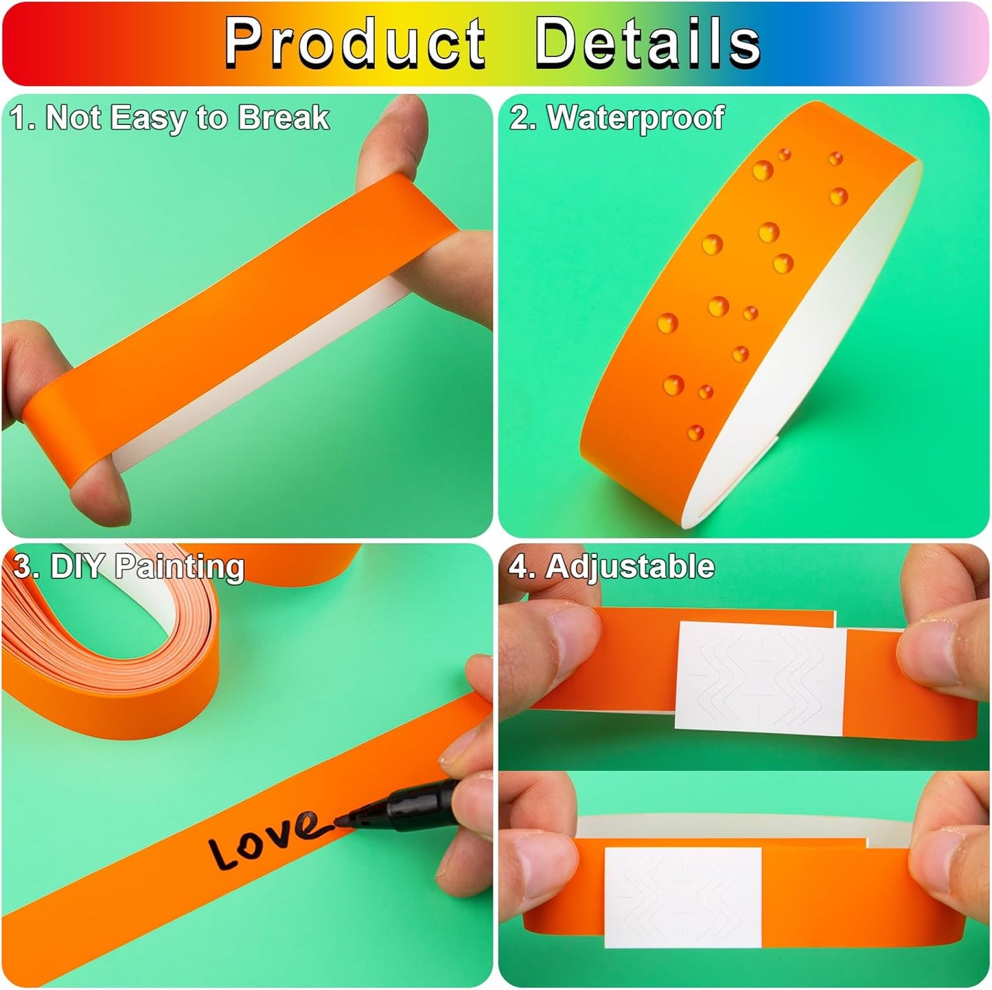 1200 Pcs Plastic Paper Wristbands for Events Neon Color Wrist Bands Concert Identification Wristbands Paper Bracelets Wristbands Party Hand Bands (Orange)