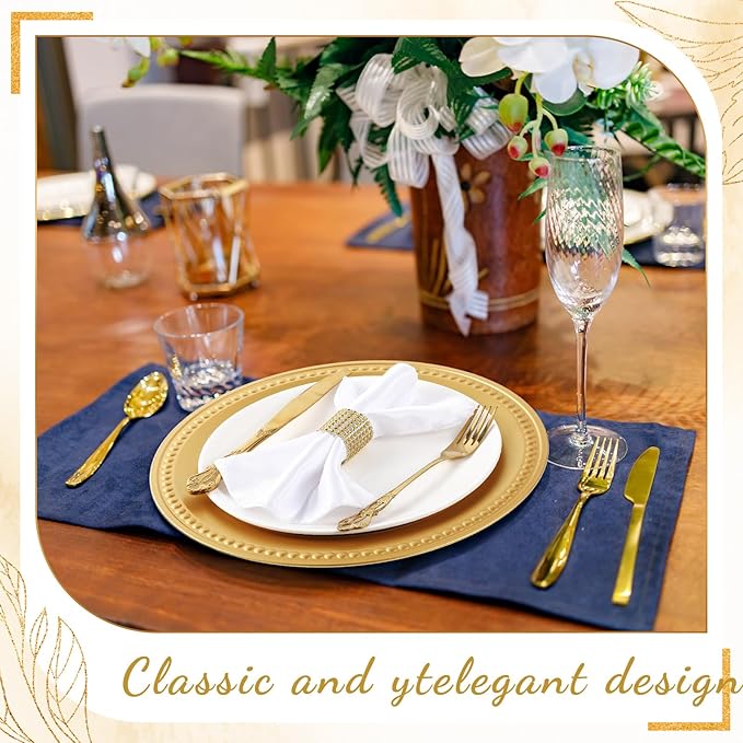 50 Pcs 13" Vintage Gold Charger Plates Round Beaded Chargers Bulk for Dinner Plates Serving for 50 Guests for Antique Wedding Holiday Party Bridal Shower Event Dinner Table Setting Decoration