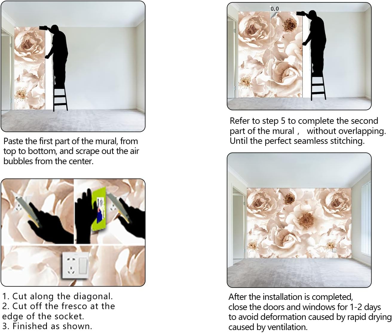 Floral wallpeper for Girls Bedroom Modern Flower Living Room Wall Mural - 91"x65"(Not Peel and Stick)