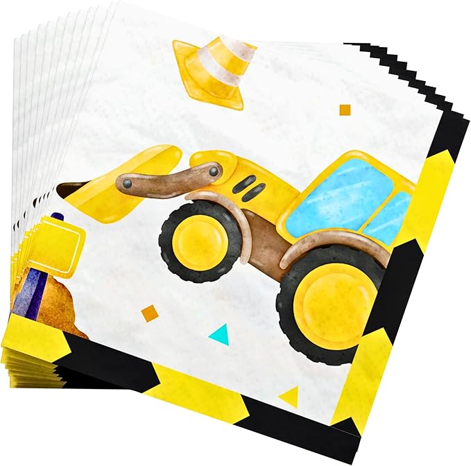Blue Orchards Construction Plates and Napkins (52 Pieces for 16 Guests) - Construction Birthday Party, Construction Decorations, Excavator Party, Plates and Napkins, Construction Theme Party