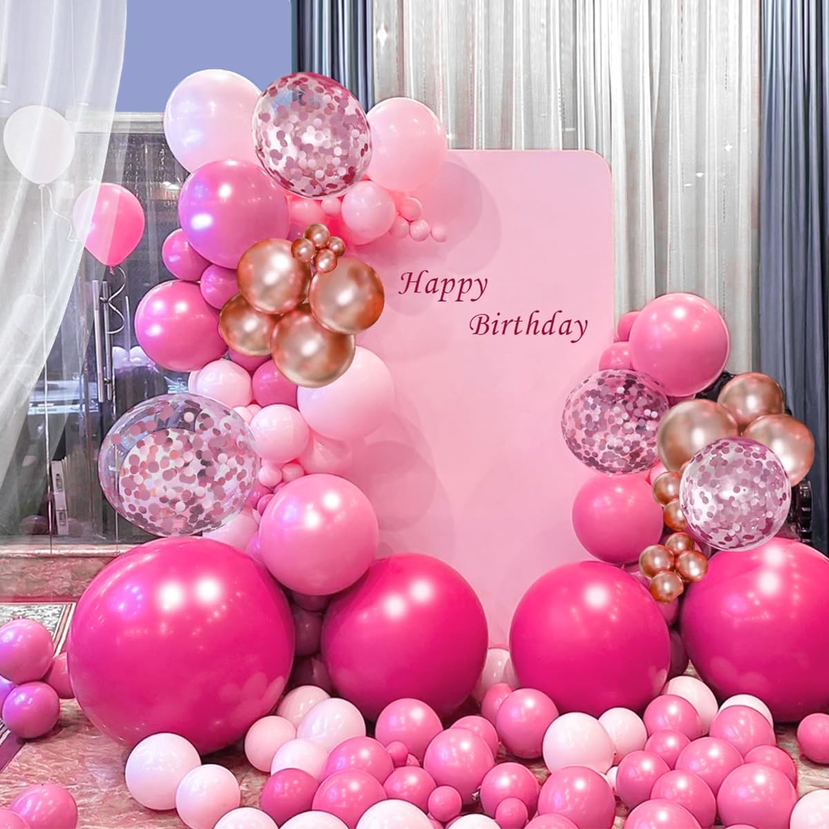 Rose Red Pink Champagne Balloon Arch Garland Kit, 146 Pcs Hot Pink Confetti Rose Gold Tender Pink White Balloons for Graduation Birthday Party Baby Shower Wedding Decorations