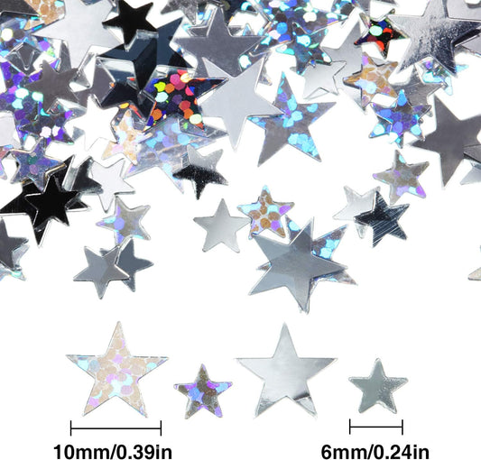 Hestya 60g Star Confetti Glitter Table Confetti Metallic Foil Stars for Christmas Party Wedding Festival Decorations(Silver Set,10mm and 6mm)