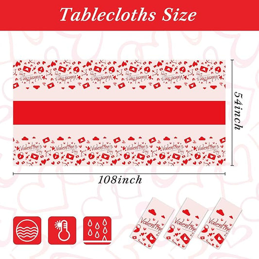 Childom Valentines Day Tablecloth for Valentines Day Decorations Party,3 Pack Disposable Plastic Valentines Table Cloths 54" x 108" Pink Table Cover,Valentines Decor for Wedding Engagement Anniversary