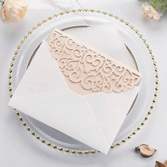 AdasBridal 50PCS Laser Cut Invitations Pink Wedding Invitation with Envelopes and Rsvp Cards Blank Inserts Personalized Your Party Invites for Quinceañera Wedding Birthday Girls Baby Shower