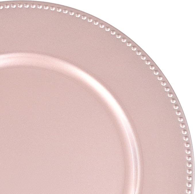 50 Pcs Rose Gold Charger Plates Bulk, 13" Round Beaded Plate Chargers, Decorative Dinner Chargers Plastic Table Charger for Wedding Holiday Party Baby Shower Event Decoration (Rose Gold)