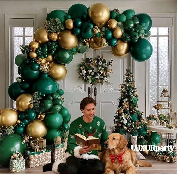 Emerald Green Gold Balloons Garland Double Stuffed Dark Green Gold Balloons Hunter Forest Metallic Arch Kit for Birthday Baby Shower Jungle Graduation Party Decorations