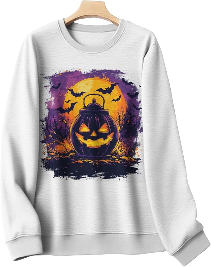 LIZALIG Pullover Cute Sweatshirt Orange Skeleton Fall Festive FunWomens Design Bat Holiday Party Outings Pumpkin Print